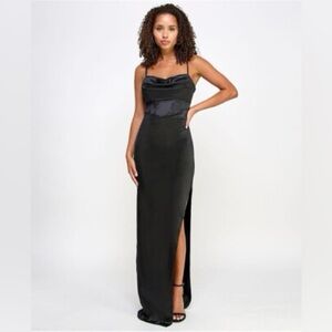 NWT Emerald Sundae Black Maxi Dress -  Long Sateen Gown size XS